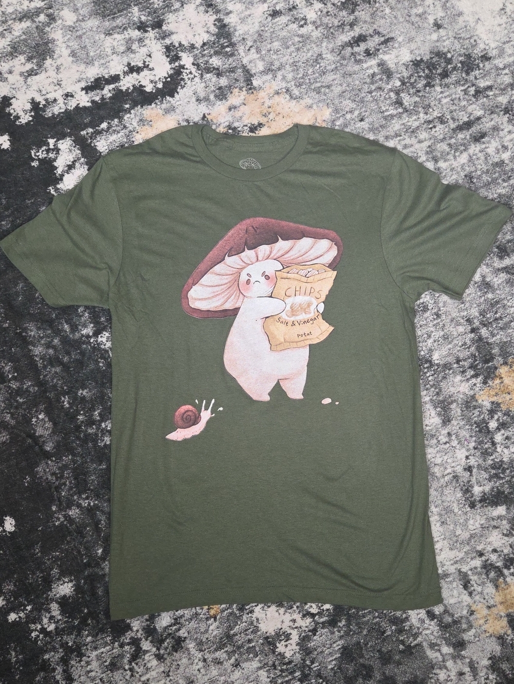 Fairydropart Mushroom Chips Graphic Tee Green Size S NWOT